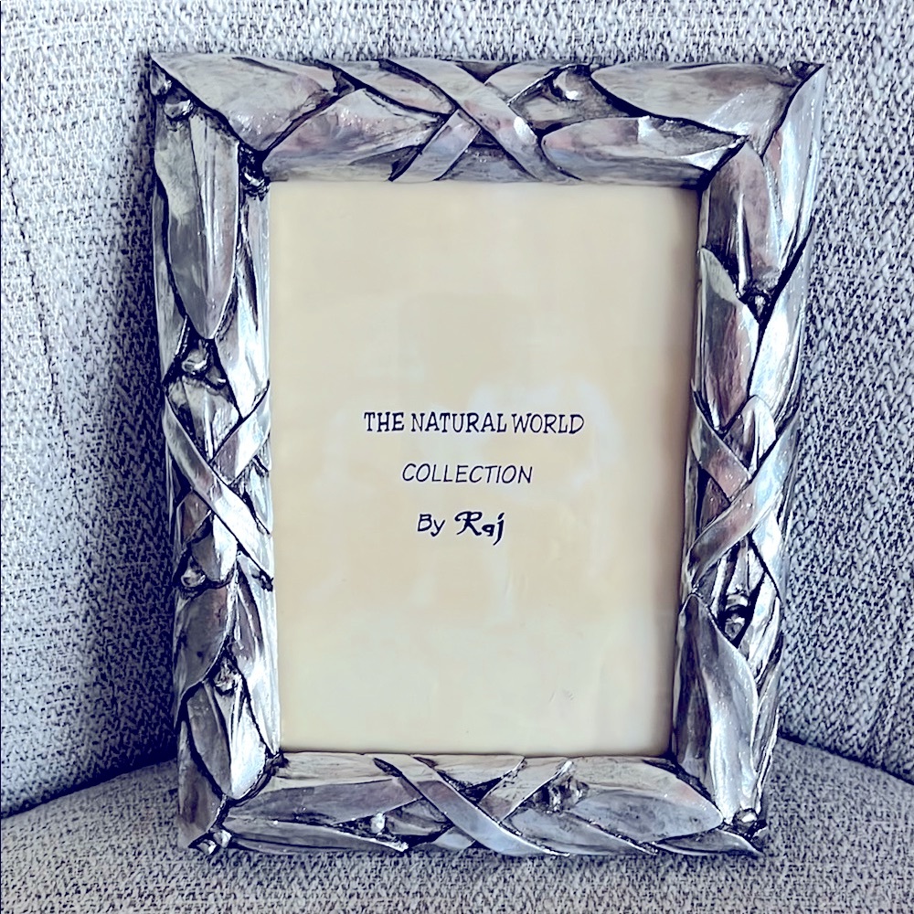 RAJ The Natural World photo frame 5x7 silver tone bamboo leaf pattern heavy